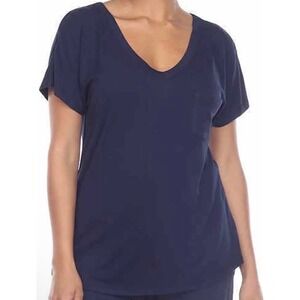 Honeydew Intimates Womens Large Navy Blue V-Neck Lounge T-Shirt Pocket Top L